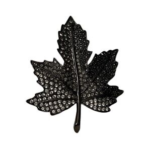 Three Tone Crystal Gunmetal Maple Leaf Brooch